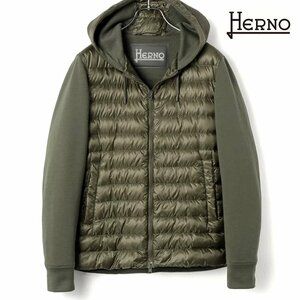 ◆【HERNO(ヘルノ)/ナイロン×スウェットハイブリッドフーデッドブルゾン(PI001009U)】[hrn2450101-48]