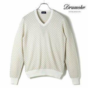 ◆【Drumohr(ドルモア)/春夏/コットンリネンビスコッティ柄ハイゲージＶネックニット(D9LZ482)】[drm2450102-44]