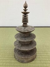 仏教美術 古木彫 舎利塔 置物 高さ:約24.5cm 骨董品 美術品 0689rbizS_画像1