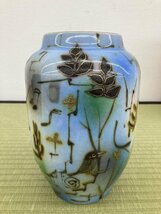 人気作家 伊藤北斗 吹描色絵金銀彩 ミミズクの夢 壺 壷 花瓶 花生 花入 共箱 師:人間国宝 藤本能道 華道具 骨董品 美術品 2199tfhzS_画像5