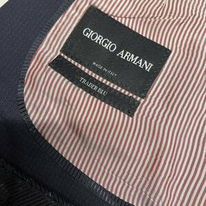 最高級 イタリア製 GIORGIO ARMANI ジョルジオアルマーニ 黒ラベル TRADER BLU 織柄 ウール シングルスーツ 濃紺 サイズL相当の画像6