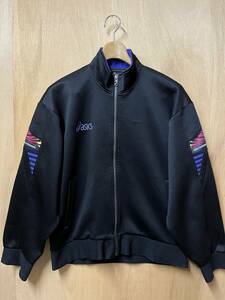 希少 90’S asics アシックス ビンテージ ジャージ トップス 黒ｘ紫 サイズL