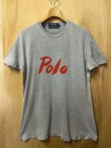 古着 90s POLO SPORT ポロスポーツ ロゴプリント 半袖 Tシャツ グレー サイズM 雰囲気系 フェード_画像1