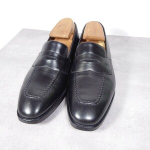 【美品】Lloyd Footwear ロイドフットウェア CHEANEY製 つまみモカ スクエアトゥ カーフ ローファー UK6E ブラック Mシリーズ チーニー 黒