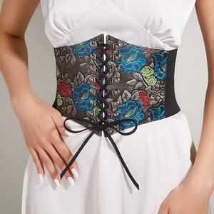 * black black floral print print * lady's wide width corset belt stylish 