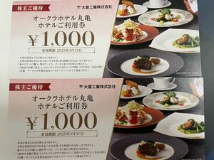 送料無料　オークラホテル丸亀　大倉工業　株主優待券　2000円分　2025年3月31日まで