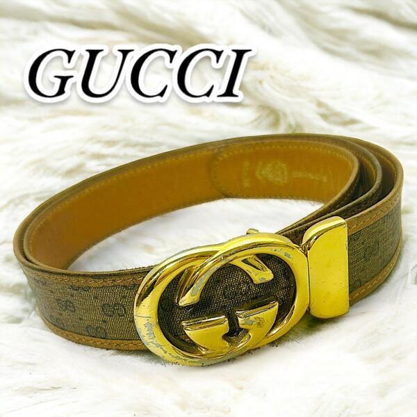 大人気GUCCI インターロッキング GG キャンバス ベルト ゴールド