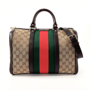 グッチ GUCCI ハンドバッグ 247205 ミニボストン ショルダーバッグ 2WAY シェリーライン GGキャンバス/レザー ブラウン