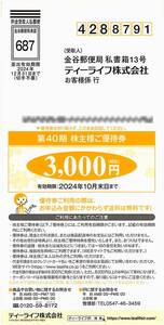 「ティーライフ TeaLife 株主優待【3000円割引】」 番号通知のみ / 有効期限2024年10月31日