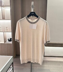 BRUNELLO CUCINELLI(ブルネロ クチネリ) メンズ半袖T-シャツ 丸首 麻綿 トップス ニットカットソー クルーネック XLサイズ 　薄手