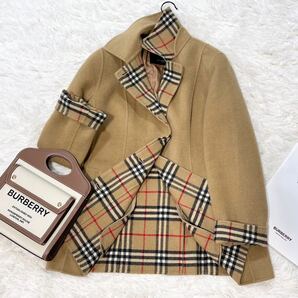 大きいサイズ 美品 バーバリー BURBERRY バーバリーロンドン ウールコート ノバチェック ダブルフェイス カシミヤ混 旅行 11号 XLの画像2