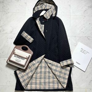 大きいサイズ 美品 バーバリー BURBERRY バーバリーロンドン キルティングコート ロングコート ノバチェック フード ブラック 11号 XLの画像2