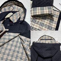 大きいサイズ 美品 バーバリー BURBERRY バーバリーロンドン キルティングコート ロングコート ノバチェック フード ブラック 11号 XL_画像9