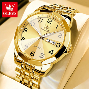 OLEVS メンズ 腕時計 9970 高品質 クオーツ カジュアル ビジネス 時計 ステンレス ウォッチ ゴールド