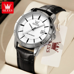 OLEVS メンズ 腕時計 TY716 高品質 クオーツ カジュアル ビジネス 時計 レザー ウォッチ シルバー × ホワイト