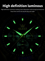 OLEVS メンズ 腕時計 9957 高品質 クオーツ カジュアル スポーツ ビジネス 時計 レザー クロノグラフ ウォッチ ローズゴールド × ブラウン_画像6
