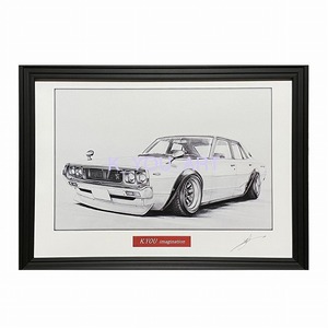  Nissan NISSAN Skyline Ken&Mary 4-door (yomeli)R type [ pencil sketch ] famous car old car illustration A4 size amount attaching autographed 