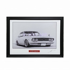 Art hand Auction いすゞISUZU 117クーペ【鉛筆画】名車 旧車 イラスト A4サイズ 額付き サイン入り, 美術品, 絵画, 鉛筆画, 木炭画