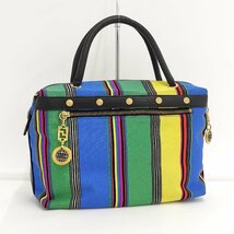 ●ジャンニヴェルサーチ GIANNI VERSACE ハンドバッグ ストライプ マルチカラー ナイロンキャンバス レザー[Jコレ]TA 291_画像1