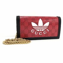 ●グッチ GUCCI adidas × GUCCI アディダス×グッチ チェーンウォレット GGクリスタルキャンバス×レザー レッド 621892 [Jコレ]yu123_画像1