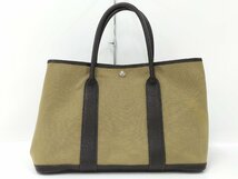 ●エルメス HERMES ガーデンパーティPM トワルアッシュ カーキ×ブラウン T刻印[Jコレ]701 T_画像2