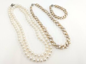 ●真珠 パールネックレス ブレスレット ホワイト ロング 2連 アクセサリー TarTar他 まとめ3点 中古[Jコレ]P16