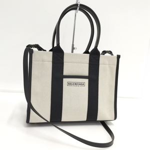 【中古】BALENCIAGA 2WAY ハンドバッグ ハードウェア スモールトート キャンバス ナチュラル ブラック 671402