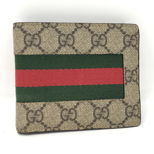 【中古】GUCCI 二つ折り財布 コンパクト財布 GGスプリーム シェリーライン 408826