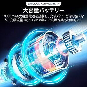 電動 空気入れ 電動エアーポンプ エアコンプレッサー 150PSI 自動停止 LEDライト 8000mAH エアーポンプ 自動車 バイク 原付 自転車の画像5