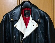 666 トリプルシックス ダブルライダースジャケット 36 ブラック 黒 白 牛革 lewis leathers ルイスレザー ライトニング バイカラー 英国製_画像2