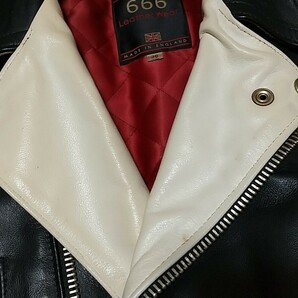 666 トリプルシックス ダブルライダースジャケット 36 ブラック 黒 白 牛革 lewis leathers ルイスレザー ライトニング バイカラー 英国製の画像9