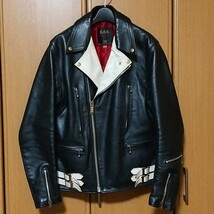 666 トリプルシックス ダブルライダースジャケット 36 ブラック 黒 白 牛革 lewis leathers ルイスレザー ライトニング バイカラー 英国製_画像1