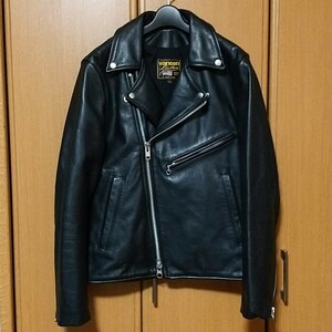 VANSON バンソン ダブルライダースジャケット 黒 ブラック 牛革 38 国内別注 オイルレザー ネイキッドカウハイド グレインレザー schott