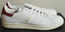 ほぼ新品 スタンスミス 2017年製 JP28.5cm CQ2195 天然皮革 生産終了 白×エンジ adidas stansmith 本革 バーガンディ マルーン_画像2