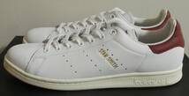 ほぼ新品 スタンスミス 2017年製 JP28.5cm CQ2195 天然皮革 生産終了 白×エンジ adidas stansmith 本革 バーガンディ マルーン_画像1