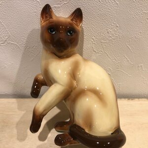 E　シャム猫　デッドストック　加藤工芸　ネコ　犬　瀬戸焼　焼物　陶器　雑貨　置物　昭和レトロ　ビンテージ　管理001