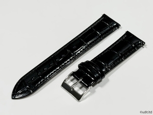 ラグ幅：22mm エナメル レザーベルト ブラック 腕時計ベルト 光沢 ハンドメイド レザーバンド 時計用バンド LB107