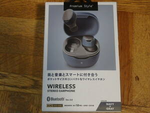 ★Premium Style Bluetooth 5.0搭載 トゥルーワイヤレス ステレオイヤホン (ポケットサイズ)〓ネイビー×グレー　PG-BTE14TW2NV 未使用品