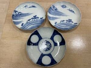 【5523】中古品 皿まとめ 3枚 飾り皿 絵皿 染付 陶器 和皿 現状品 長期保管品