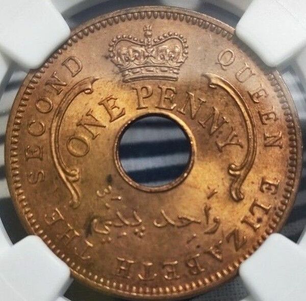 【MS64RB】NGC　1959　イギリス英領ナイジェリア　ハーフペニー　六芒星　銅貨　トーン 高鑑定