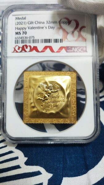 【MS70】NGC　2021　天使キューピッド　愛してる　バレンタインデー　銅貨メダル　N社最高鑑定　金メッキ　限定生産品