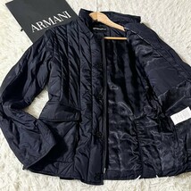 極美品●エンポリオ アルマーニ ARMANI ダウンジャケット 中綿 ブルゾン ブラック 黒 ダブルジップ 肩ロゴ 裏地総柄 刻印ジップ ストライプ_画像1