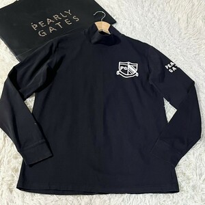 美品/Lサイズ●パーリーゲイツ 長袖 PEARLY GATES パーリーゲイツ モックネック カットソー シャツ ハイネック 背面ロゴ ゴルフウェア