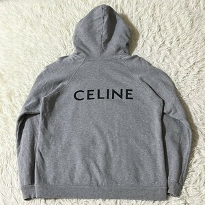 セリーヌ 【現行モデル】 CELINE パーカー スウェット トレーナー トップス エディ期 ビックロゴ メンズ グレー サイズM 背面 バックロゴ 