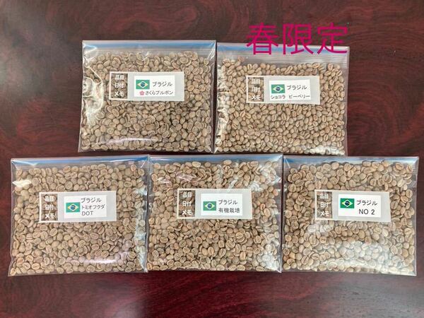 コーヒー生豆ブラジル5種各100g