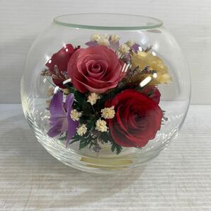 ラポール プリザーブドフラワー 置物 バラ インテリア 飾り 薔薇 ガラスドーム crystalline オブジェ クリスタルガラス 美品の画像2