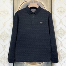 定番EU製＆定価4万◆UABONI*Paris*ポロシャツ*ユアボニ*パリ発◆長袖 上品 伸縮性 薄手 総柄 カジュアル 通勤 ビジネス ゴルフ XL/50サイズ_画像1