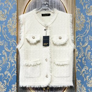  regular price 4 ten thousand *christian milada* milano departure * the best * high class mink / cashmere . knitted soft stripe gilet elegant lady's S/34 size 