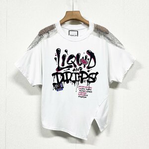 新作ヨーロッパ製※定価2万◆ブルガリア発※RISELIN 半袖Tシャツ 通気 薄手 快適 個性 メッシュ ラインストーン キレイめ レディース M/46