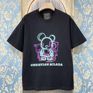 定価2万★christian milada・ミラノ発・半袖Tシャツ★綿100％ 薄手 個性 クマ・ロボット柄 スウェット シンプル トップス L/48サイズ